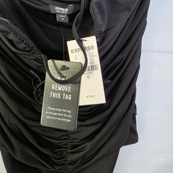 Express Black Ruched Halter Bodysuit With Floral Accent M - Picture 4 of 7